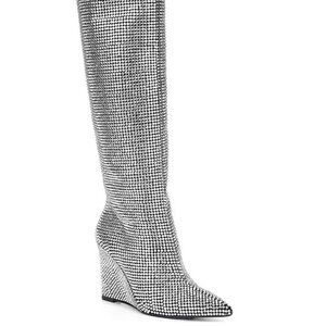 Gianni Bini GABOR TWO Rhinestone Pointed Toe Tall Wedge Boots Size 8